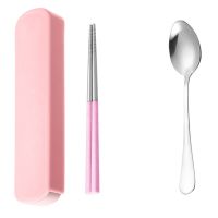 北欧不锈钢餐具筷子勺子三四件套便携式套装学生旅行创意可爱环保 北欧抽拉粉 单独筷子【无盒子】