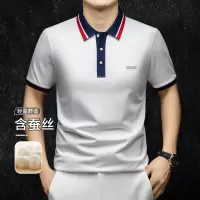 鳄鱼恤CROCODILE 男士夏季透气条纹短袖刺绣商务POLO衫