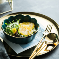 北欧哑光创意金边墨绿陶瓷汤碗沙拉碗浓汤碗家用餐具早餐碗汤碗