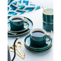 欧式小咖啡杯 描金边下午茶杯碟勺套装家用陶瓷水杯花茶杯子