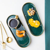 欧式小金边椭圆盘陶瓷寿司盘子家用餐具平盘西餐盘摆盘菜盘