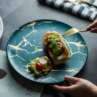 北欧哑光大理石纹蛋糕盘陶瓷平盘寿司盘摆盘家用餐具点心盘西餐盘