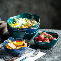 欧式轻奢风沙拉碗金边陶瓷碗家用餐具水果碗面碗汤碗浮不规则碗