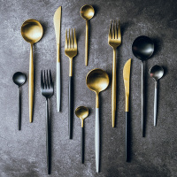瓷唯烧 304不锈钢刀叉勺子甜品勺主餐勺咖啡勺西餐金色牛排餐具