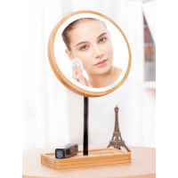 木质led化妆镜子台式带灯光网红ins桌面充电补光发光美妆梳妆台灯