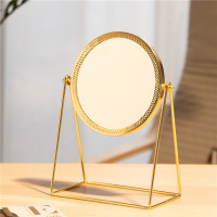 时尚桌面化妆镜梳妆台美妆镜子欧式公主高清圆形随身金属色镜子
