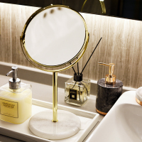 米诺 轻奢天然大理石化妆镜 金色台式放大镜公主镜双面高清美妆镜
