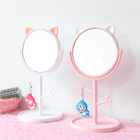 可爱少女心猫耳化妆镜高清桌面台式女生梳妆镜子便携旋转美妆镜子
