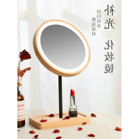 女学生便携补光网红带led灯梳妆台式美妆化妆镜子触摸屏圆形木质