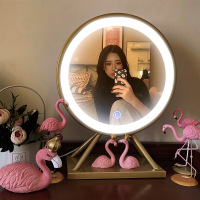大号圆形化妆镜台式led灯化妆镜带灯泡桌面网红镜子梳妆镜美妆镜