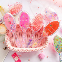 三个菜 气囊梳子网红创意可爱少女心流沙亮片脱发防静电学生儿童用按摩美发梳便携迷你独角兽梳子按摩梳