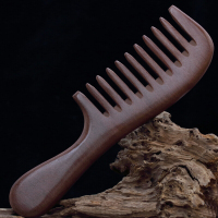 天然大号檀木宽齿木梳子 防静电按摩整木大号梳子 送女友情人节生日送妈妈卷发梳子