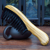 黑水牛角梳 拼嵌绿檀木梳子梳卷发梳宽齿细齿2选1女孩学生A