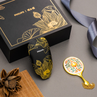 飞利浦(PHILIPS)卷发棒伴侣 梳子 按摩梳 直发梳 负离子防静电 颐和园专属礼盒HP4722/25BP(玄青鎏金)