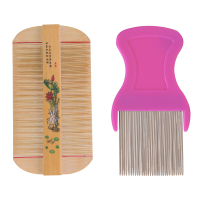 Creative art篦子梳虱子梳竹制密齿梳加长不锈钢儿童去虱卵除头虱头皮屑跳蚤老人家用两件套