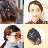 清晨的星星 日系百搭造型盘发金属一字夹韩国金色基础刘海夹发夹边夹一套十个 金色波浪发夹-10支