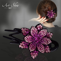 三齿鸭盘发发夹造型固定大号后脑勺捷克水钻头饰妈妈优雅顶夹