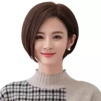 黛美丝 假发套短发女真发短直发偏分女士假发刘海微卷内扣波波头