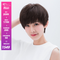 pretty lady光头可用假发女真发假发套 网红空气刘海短发 女士假发圆脸波波头 全手织轻薄透气