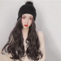 奈飞儿 假发女帽子可拆卸秋冬时尚加厚针织帽长卷发浪全头套