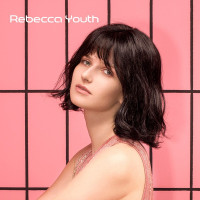 瑞贝卡假发女空气刘海中长纹理卷发尾部外翻朴信惠明星同款头套