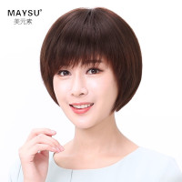 美元素 假发 女 真发 波波头短发 女士假发套 斜刘海BOBO头 假头发bobo头