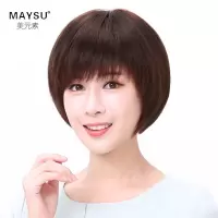 美元素 假发 女 真发 波波头短发 女士假发套 斜刘海BOBO头 假头发bobo头