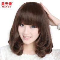 美元素 假发 女 齐刘海可爱修脸仿真蓬松梨花头卷发女士假发套 2t33号深栗色