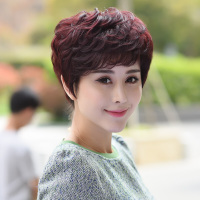 梦唯诗(Moonwish) 新款假发女短发短卷发真发假发光泽自然蓬松妈妈假发CJZJ101