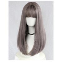 日常甜美时尚假发女生空气刘海逼真哑光个性闷青亚麻灰长直发 灰粉色