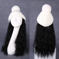 帽子假发一体女冬天长卷发时尚仿真潮流秋冬季款可拆卸毛线帽网红帽子假发一体 冬款假发帽假发帽子