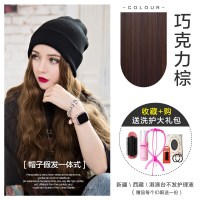 毛线帽子带假发一体女秋冬天款长发水波纹网红时尚长卷发全头套式