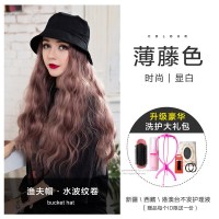 渔夫帽子带假发女一体秋冬天长发浪水波纹网红时尚自然全头套