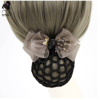 雪地阳光 水晶串珠纱工作成人女发网 职业网兜套盘发头花空乘护士发夹发饰 图片色