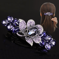 奇色 发夹女水钻盘发夹子一字夹花朵后脑勺成人顶夹人造水晶马尾夹妈妈发卡弹簧夹