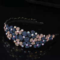 毛线针织宽边发带女 韩国发箍女水钻花朵头箍宽边防滑镶钻头饰压发卡水晶发夹成人发饰