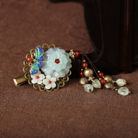 烟雨江南岫玉花朵小发夹成人头饰半扎发盘发边夹顶夹民族风发饰复古流苏女 图片款