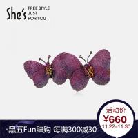 shes茜子发夹 幻之境 原创经典手工撞色刺绣蝴蝶平行夹顶夹头饰 盘发发卡横夹 生日 送女友闺蜜
