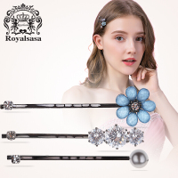 皇家莎莎(Royalsasa)发夹甜美3件组合套装浪漫雏菊边夹侧夹刘海夹发卡一字夹头饰品 蓝色