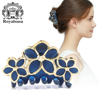 皇家莎莎(Royalsasa)发饰发抓中号复古发夹盘发抓夹发卡头饰韩版爪夹子时尚饰品 蓝色