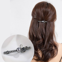 奇美拉 CHIMERA 发饰头饰珍珠发夹高贵天鹅顶夹盘发珍珠一字夹边夹灰色 均码