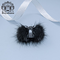 皇家莎莎毛毛小号抓夹毛球发卡秋冬蝴蝶结可爱流苏发饰网红发夹顶夹女