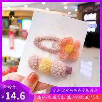 秋冬款针织毛线花朵球球发夹女孩bb夹女童边夹刘海夹儿童发饰头饰