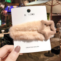 网红ins五角星毛绒发夹女边夹发卡一字夹简约韩国仿兔毛夹子头饰