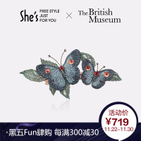 shes茜子头饰 大英博物馆授权 蝶梦苏里南 原创手工刺绣蝴蝶发夹顶夹平行夹 盘发横夹发卡 送爱人 蓝色C0