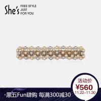 shes茜子发夹 复古礼赞原创系列 巴洛克手工串珠弹簧夹横夹发饰 马尾发卡头饰 送女友闺蜜 香槟色系K0