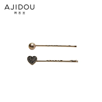 阿吉豆 暖金色多组合水钻爱心发夹圆润饱满人造珍珠组合式发夹