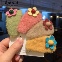 韩国可爱羊羔毛BB夹毛绒绒发夹少女成人一字顶夹发卡网红仙女头饰