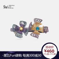 [商场同款]shes茜子发饰 梵高鸢尾花朵系列 手工编织花朵平行夹女 盘发横夹马尾发卡发夹 节日