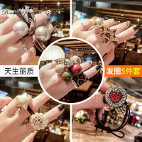 发夹皮筋 扎头发头绳 女简约豹纹发圈东大新款扎头发皮筋小香风网红镶钻发绳百搭发饰（五件套组合）头饰